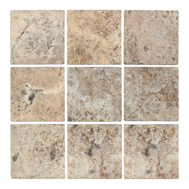 Silver Pewter Blend Travertine 4’’ X 4’’ Tile Tumbled Wall Tile