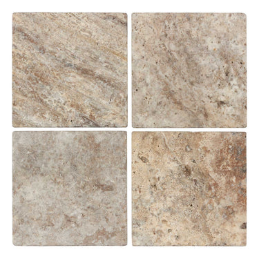 Silver Pewter Blend Travertine 6’’ X 6’’ Tile Tumbled Wall Tile