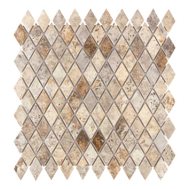 Silver Pewter Blend Travertine 1’’ X 2’’ Diamond Mosaic Tumbled Wall Tile