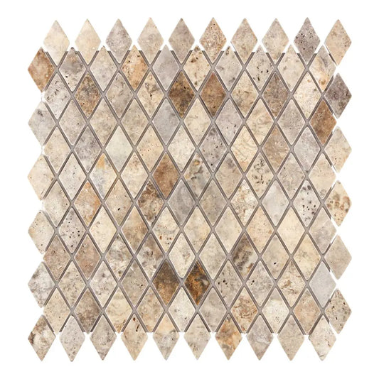Silver Pewter Blend Travertine 1’’ X 2’’ Diamond Mosaic Tumbled Wall Tile