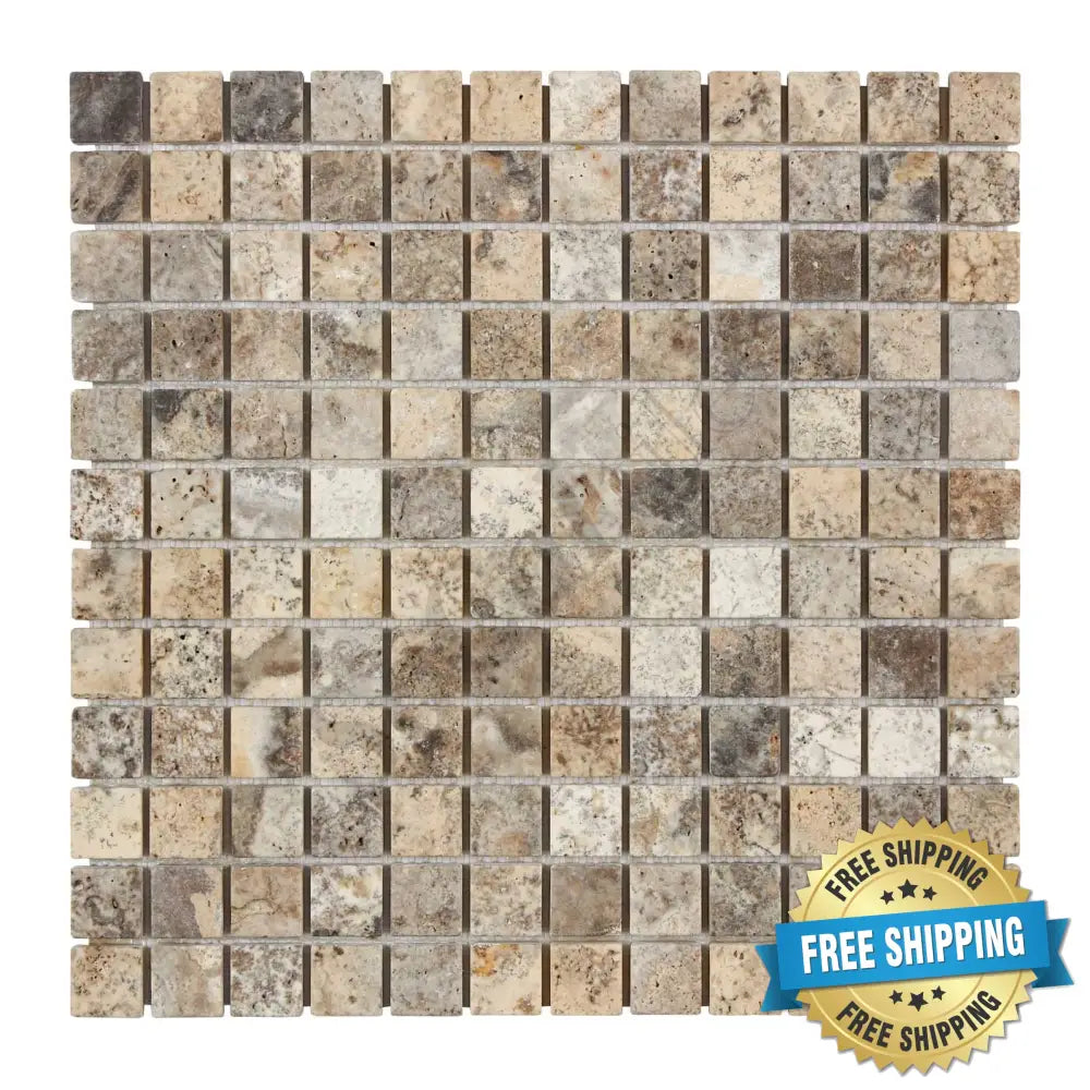 Silver Pewter Blend Travertine 1’’ X 1’’ Mosaic Tumbled Wall Tile