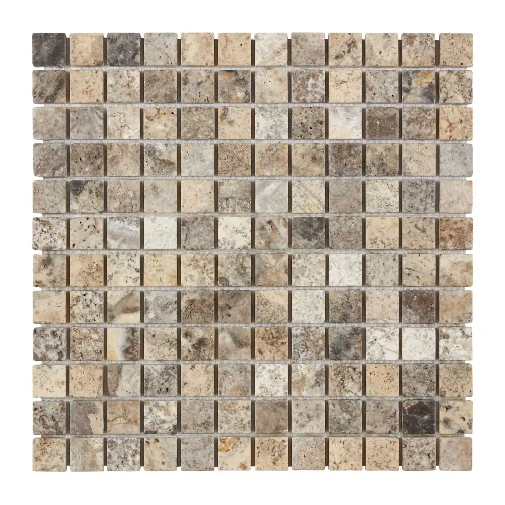 Silver Pewter Blend Travertine 1’’ X 1’’ Mosaic Tumbled Wall Tile