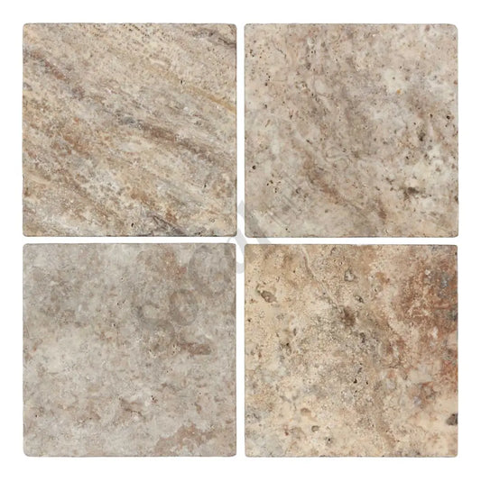 Silver Pewter Blend Travertine 6’’ X 6’’ Tile Tumbled Wall Tile