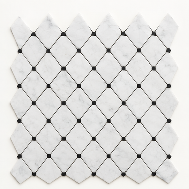 Thassos White Marble Mosaic - Lattice with Thassos + Black