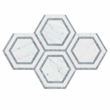 Thassos White Marble Mosaic - 5in Hexagon Combination Blue-Gray