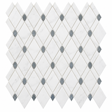 Thassos White Marble Mosaic - Lattice with Thassos + Blue-Gray
