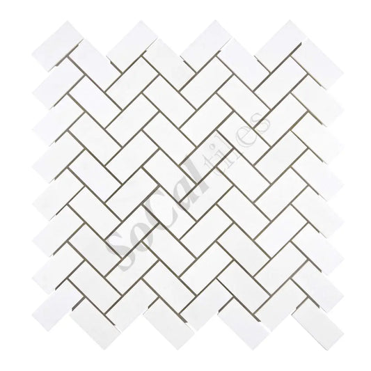 Thassos White Marble 1’’ X 2’’ Herringbone Mosaic Polished/Honed Backsplash Tile