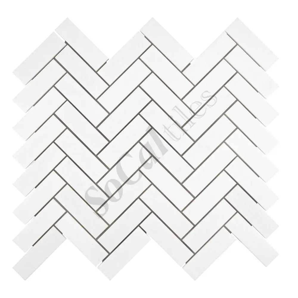 Thassos White Marble 1’’ X 3’’ Herringbone Mosaic Polished/Honed Backsplash Tile