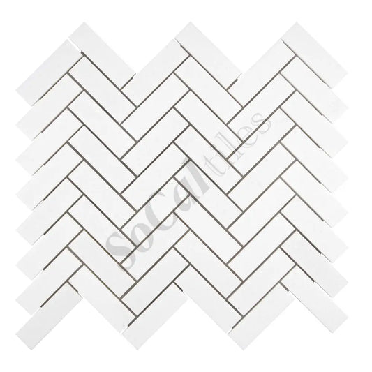 Thassos White Marble 1’’ X 3’’ Herringbone Mosaic Polished/Honed Backsplash Tile