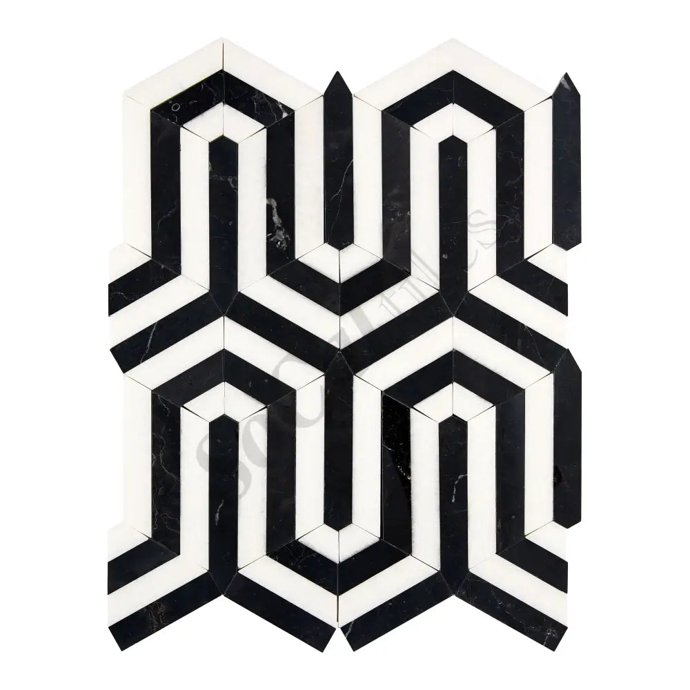 Thassos White Marble Berlinetta Design (w/ Black) Polished/Honed Backsplash Tile