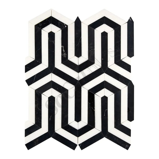 Thassos White Marble Berlinetta Design (w/ Black) Polished/Honed Backsplash Tile