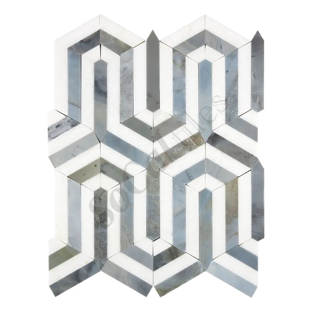 Thassos White Marble Berlinetta Mosaic (w/ Blue-Gray) Polished/Honed Backsplash Tile