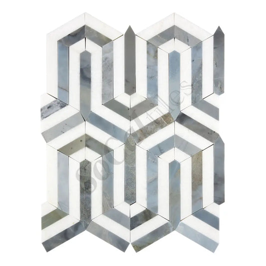 Thassos White Marble Berlinetta Mosaic (w/ Blue-Gray) Polished/Honed Backsplash Tile
