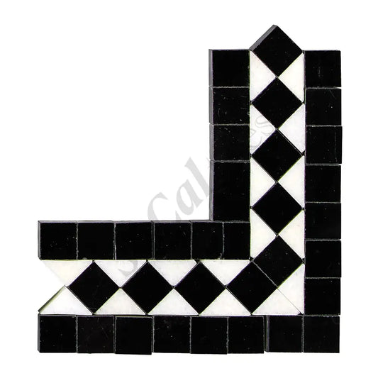 Thassos White Marble BIAS Border CORNER (w/ Black) Polished/Honed Accent & Trim Tile