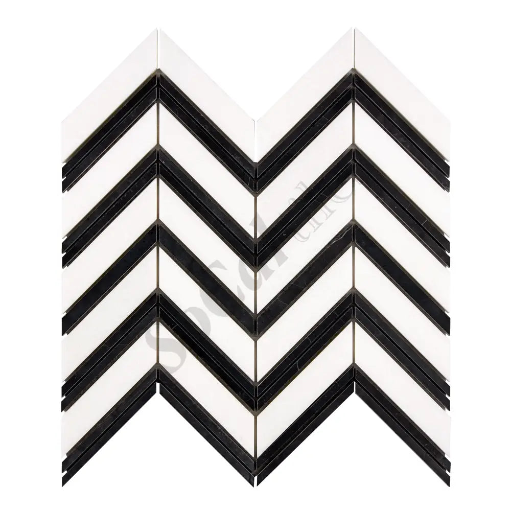 Thassos White Marble Chevron Mosaic (w/ Black) Polished/Honed Backsplash Tile