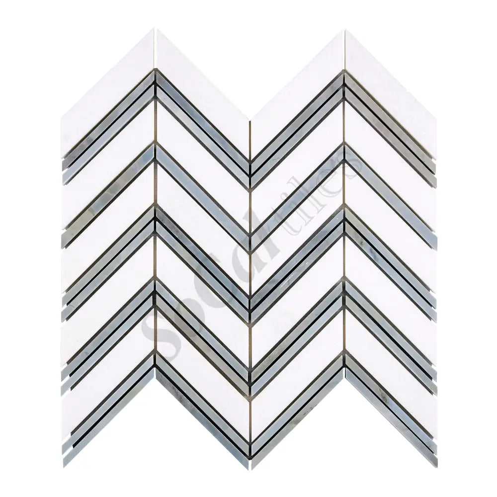 Thassos White Marble Chevron Mosaic (w/ Blue-Gray) Polished/Honed Backsplash Tile