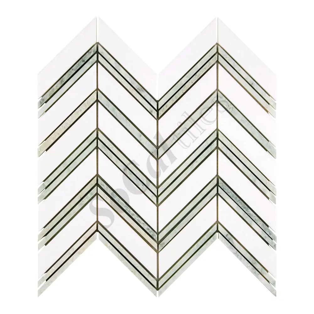 Thassos White Marble Chevron Mosaic (w/ Ming-Green) Polished/Honed Backsplash Tile