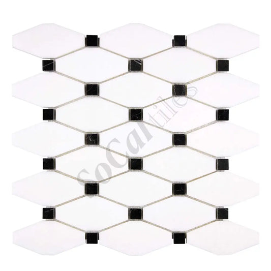 Thassos White Marble Long Octagon Mosaic (w/ Black) Polished/Honed Backsplash Tile