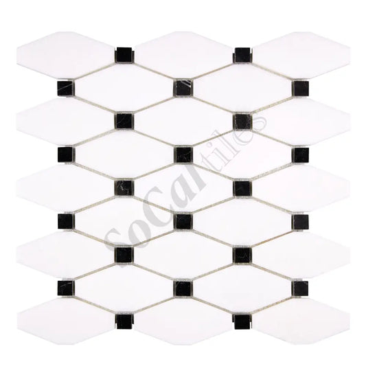 Thassos White Marble Long Octagon Mosaic (w/ Blue-Gray) Polished/Honed Backsplash Tile