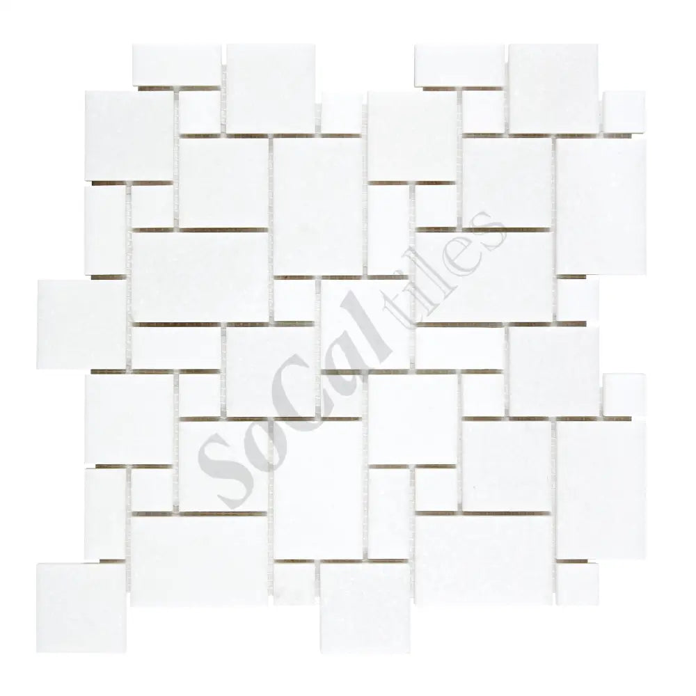 Thassos White Marble Mini-Versailles Pattern Mosaic Polished/Honed Backsplash Tile