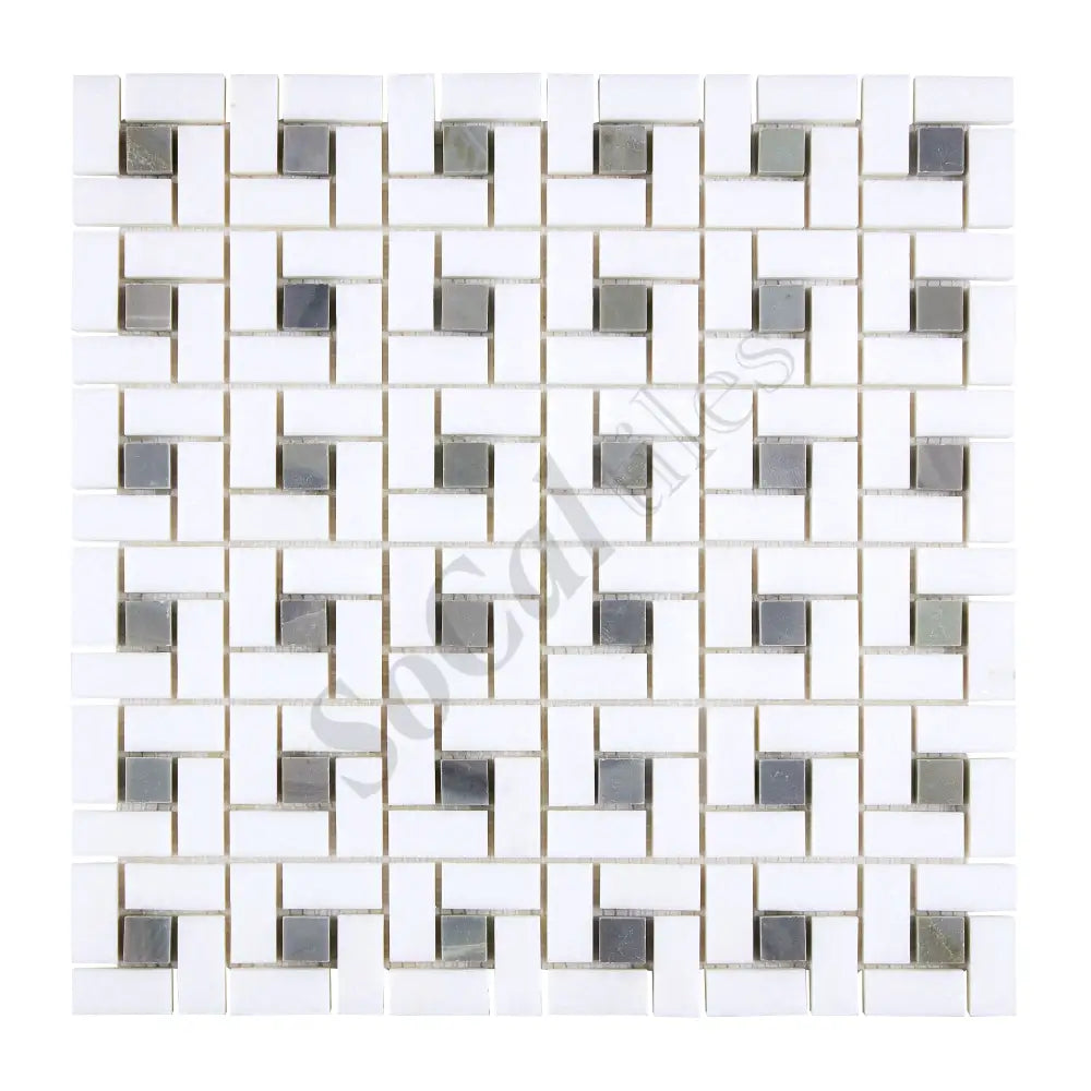 Thassos White Marble Pinwheel Mosaic (w/ Blue-Gray) Polished/Honed Backsplash Tile