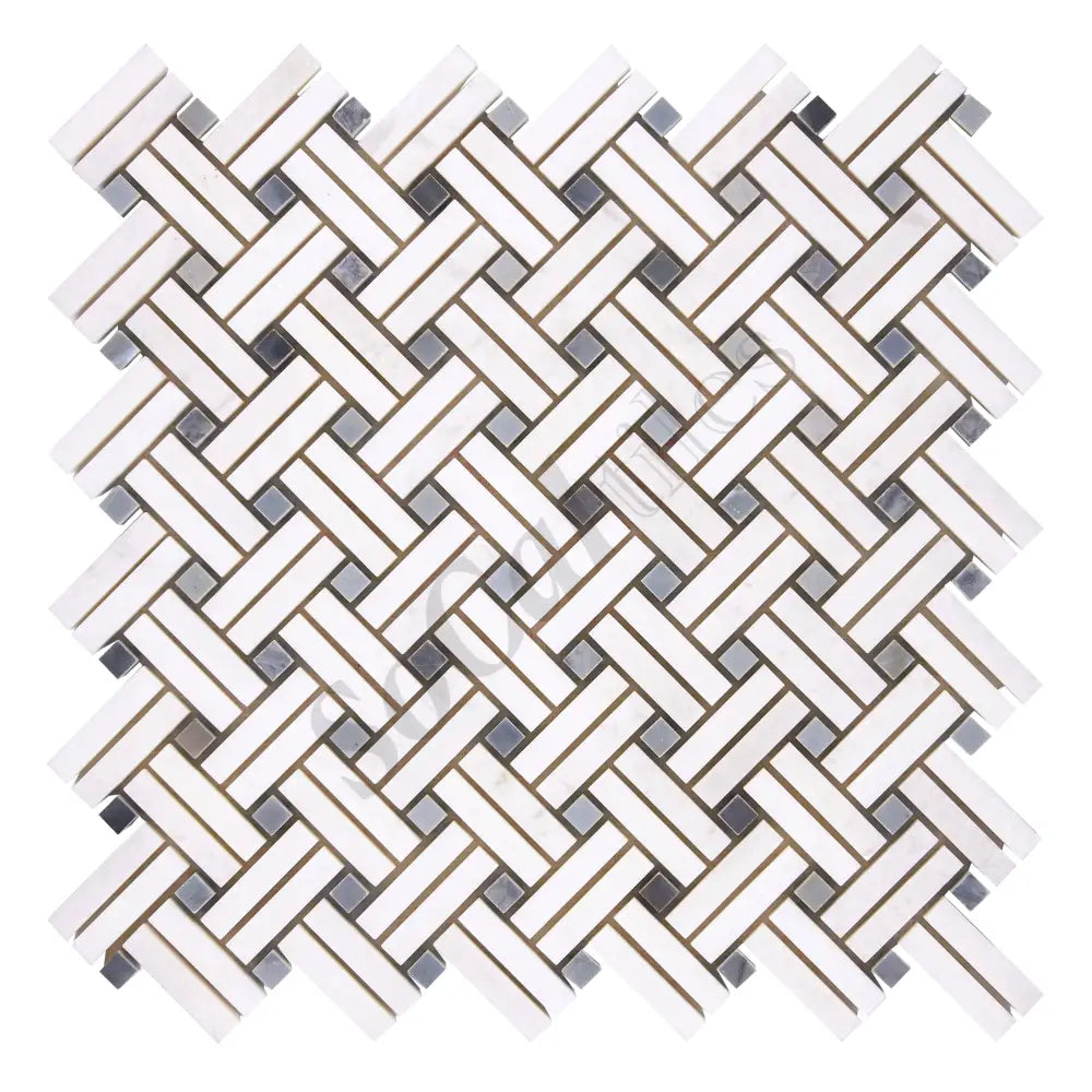 Thassos White Marble Stanza Mosaic (w/ Blue-Gray) Polished/Honed Backsplash Tile