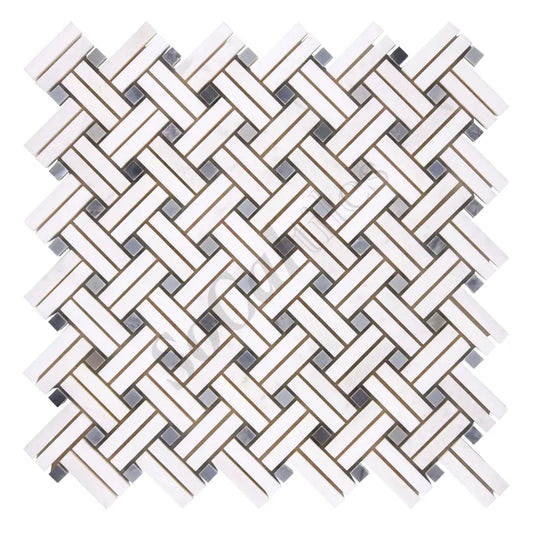 Thassos White Marble Stanza Mosaic (w/ Blue-Gray) Polished/Honed Backsplash Tile