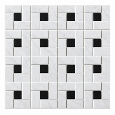 Thassos White Marble Mosaic - Pinwheel with Black Dots