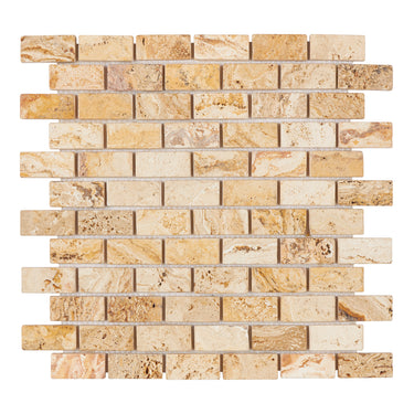 Valencia Travertine 1’’ X 2’’ Brick Mosaic Tumbled/Split-Faced Tumbled / 1 sheet Wall Tile