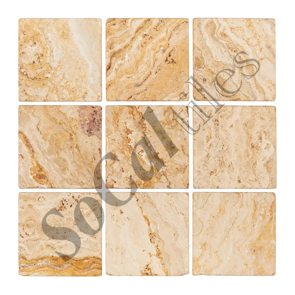 Valencia Travertine 4’’ X 4’’ Tile Tumbled Wall Tile