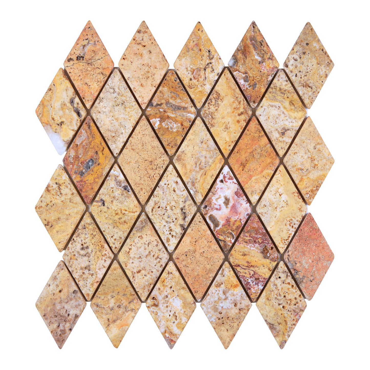 Scabos Travertine 2" X 4" Diamond Mosaic Tumbled