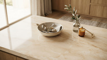 Crema Marfil marble tile collection in warm cream and beige tones