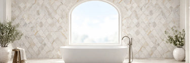 Calacatta Gold marble arabesque lantern mosaic bathroom wall
