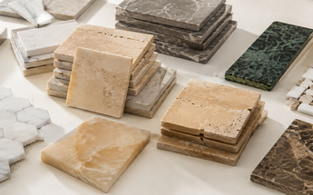 Sale and clearance natural stone tiles featuring marble, travertine, onyx, hexagon mosaics and mixed stone mosaic patterns.