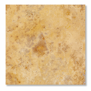 Single 12x12 filled and honed gold yellow travertine tile on a clean studio background