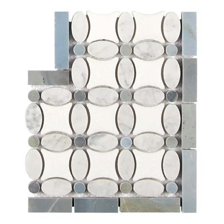 Thassos White Marble Florida Flower Border CORNER (Blue-Gray) Polished/Honed Accent & Trim Tile