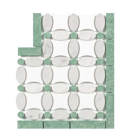 Thassos White Marble Florida Flower Border CORNER (Ming Green) Polished/Honed Accent & Trim Tile