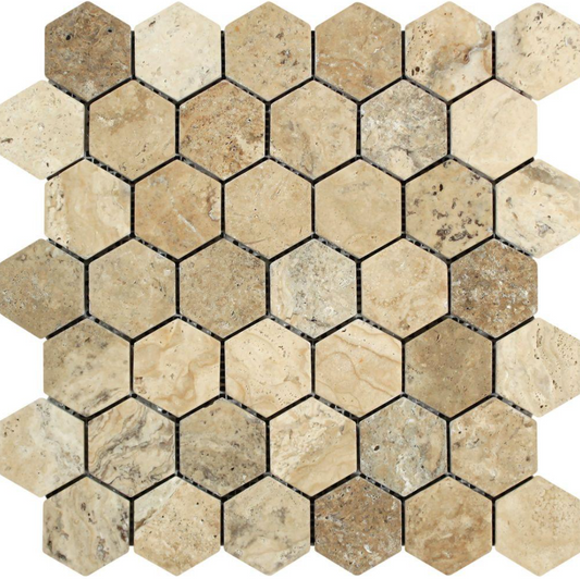 Philadelphia Travertine 2" X 2" Hexagon Mosaic Tumbled