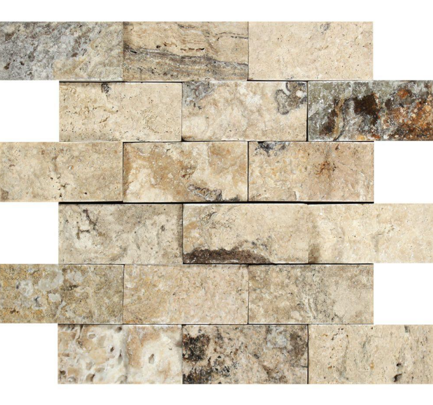 Philadelphia Travertine 2" X 4" Brick Mosaic Tumbled/Split-Faced