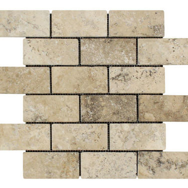 Philadelphia Travertine 2’’ X 4’’ Brick Mosaic Tumbled/Split-Faced Tumbled / 1 sheet Wall Tile
