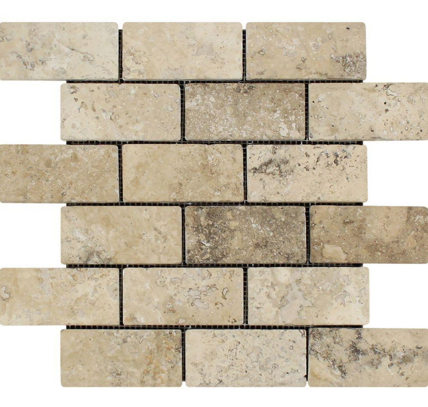 Philadelphia Travertine 2" X 4" Brick Mosaic Tumbled/Split-Faced