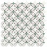 Thassos White Marble Florida Flower Mosaic (w/ Carrara Oval + Ming Green Dots) Polished/Honed Backsplash Tile