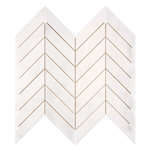 Afyon White Marble 1’’ X 4’’ Chevron Mosaic Polished Backsplash Tile
