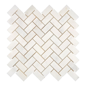 Afyon White Marble Mosaic - 1x2 Herringbone
