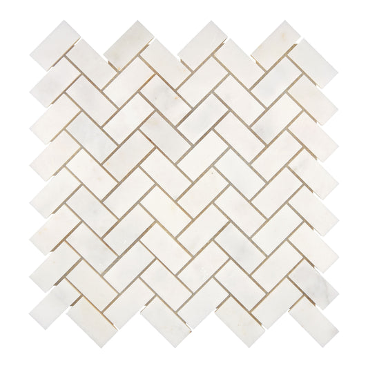 Afyon White Marble 1’’ X 2’’ Herringbone Mosaic Polished Backsplash Tile
