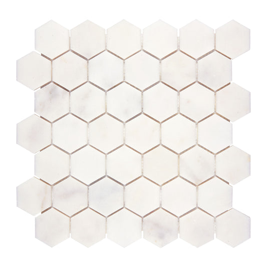 Afyon White Marble 2’’ X 2’’ Hexagon Mosaic Polished Backsplash Tile