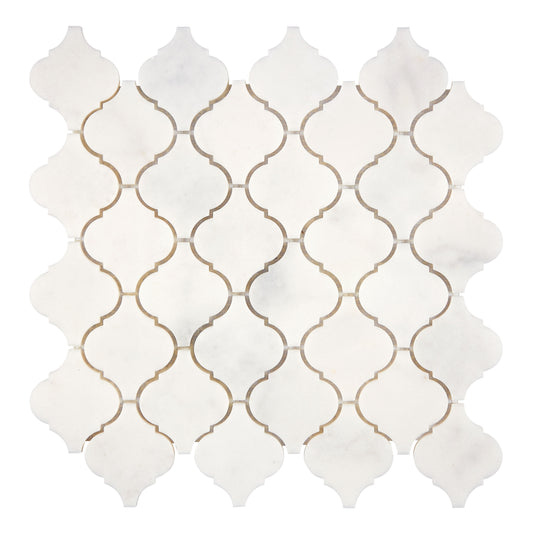 Afyon White Marble 3’’ Arabesque Lantern Mosaic Polished Backsplash Tile