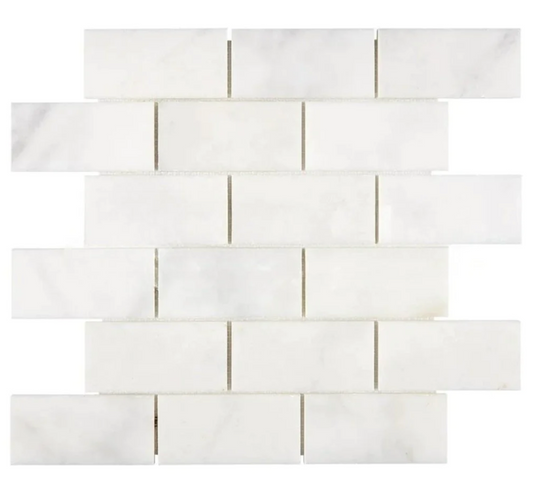 Afyon White Marble 2" X 4" Brick Mosaic Polished