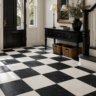 Checkerboard Marble Tile - Afyon White & Nero Marquina