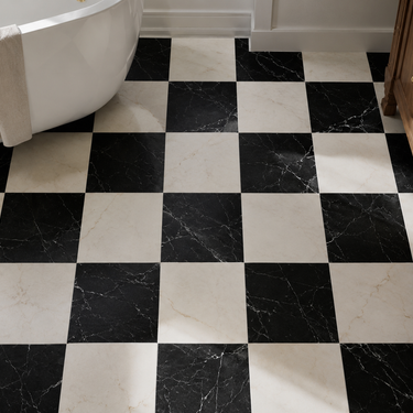 Checkerboard Marble Tile - Afyon White & Nero Marquina